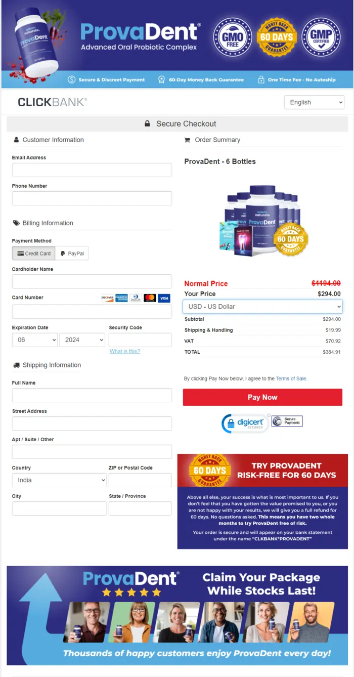 Provadent payment page image